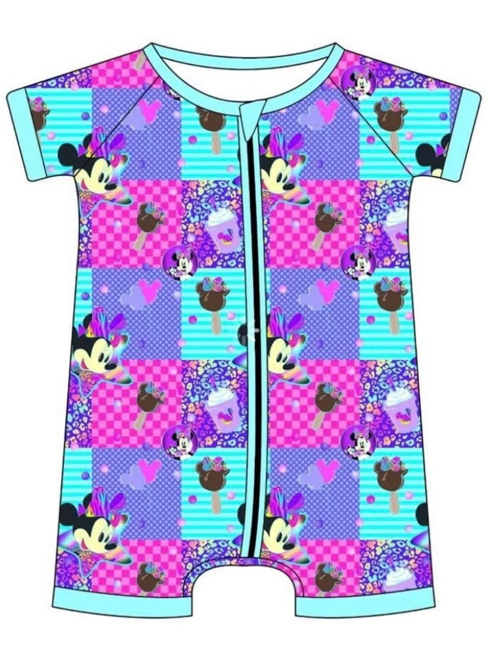 BAMBOO Pink and Turquoise Patchwork Minnie Shortie